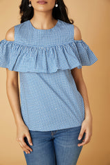 Lovers Lane Cold-Shoulder Gingham Top