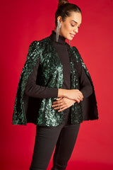 Green Sequin Statement Cape