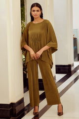 Olive Pleated Top