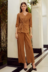 Gold Pleated Knot Top