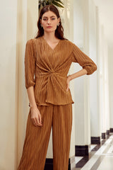 Gold Pleated Knot Top