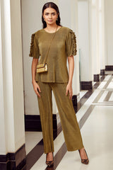 Olive Pleated Ruffle Top