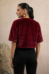 Red Cropped Faux Fur Jacket