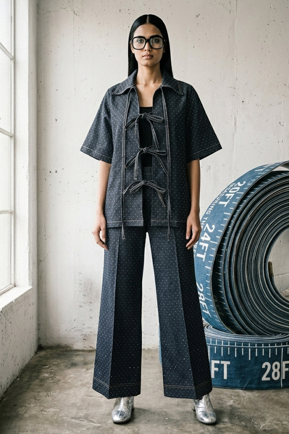 Cosmic Black Denim Tie-up Co-ord Set