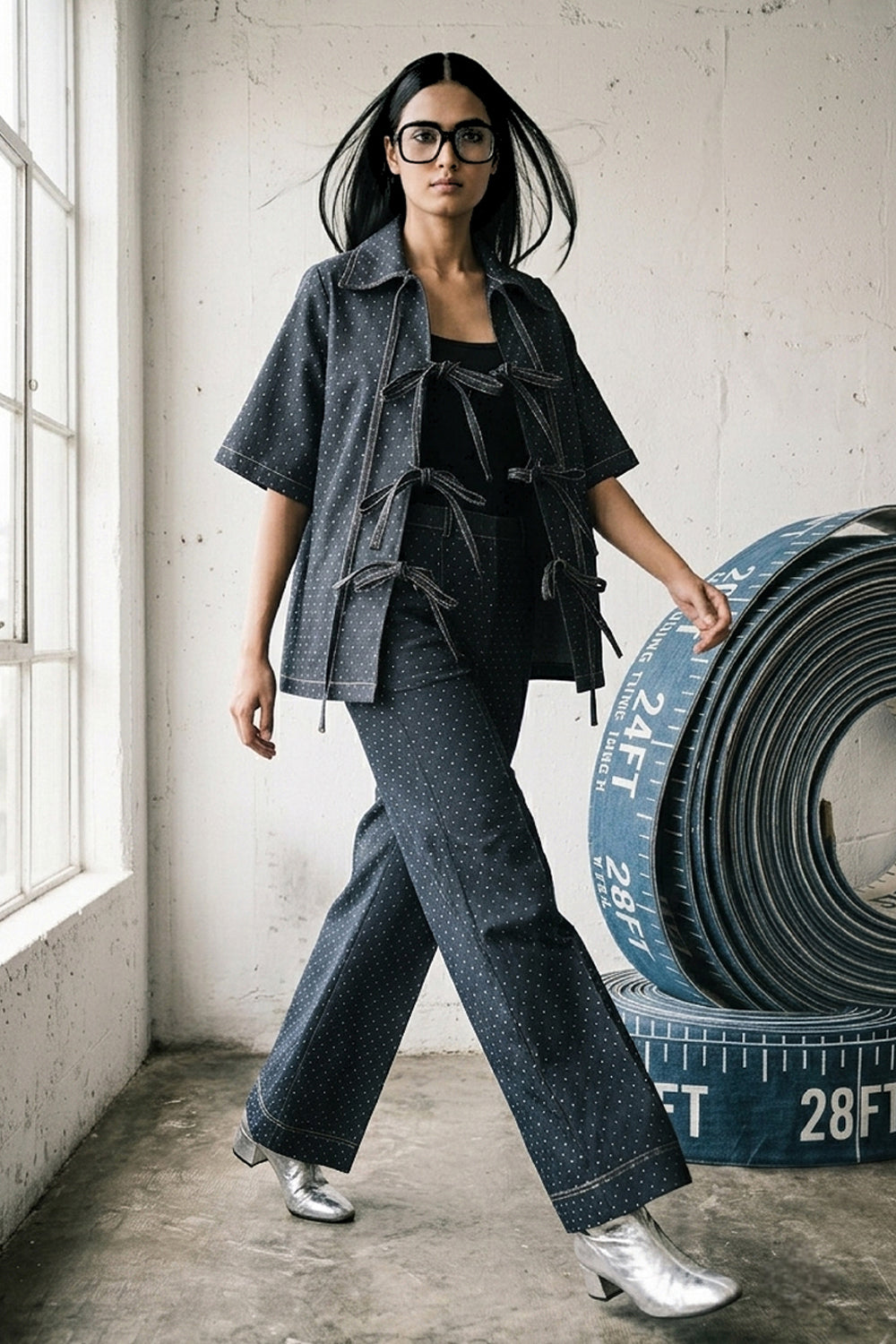 Cosmic Black Denim Tie-up Co-ord Set