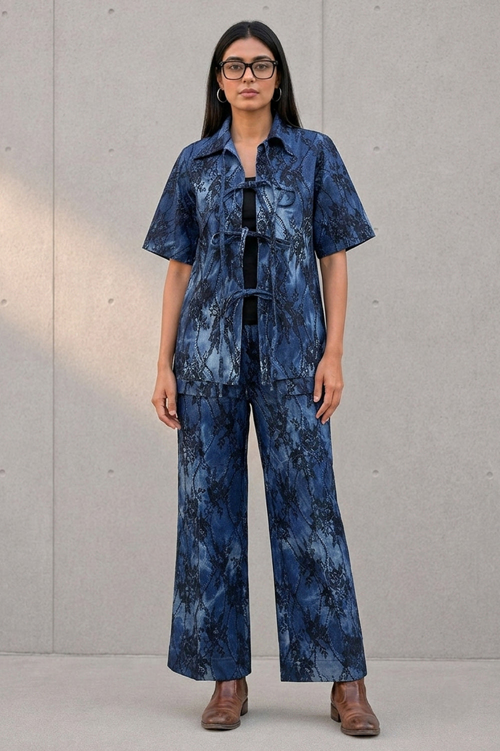 Gothic Rose Denim Tie-Front Co-ord Set