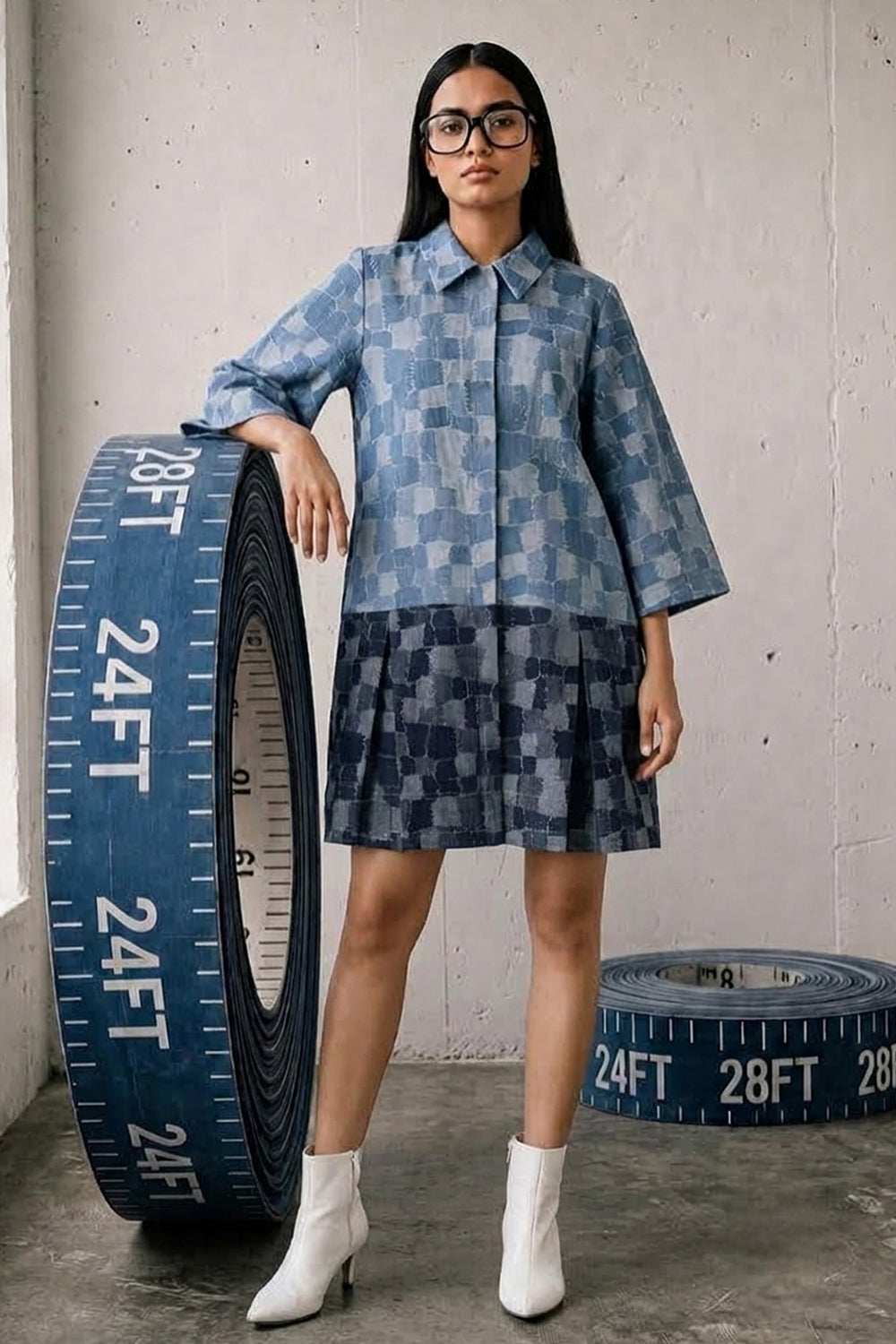 The Indigo Grid Shirt Dress