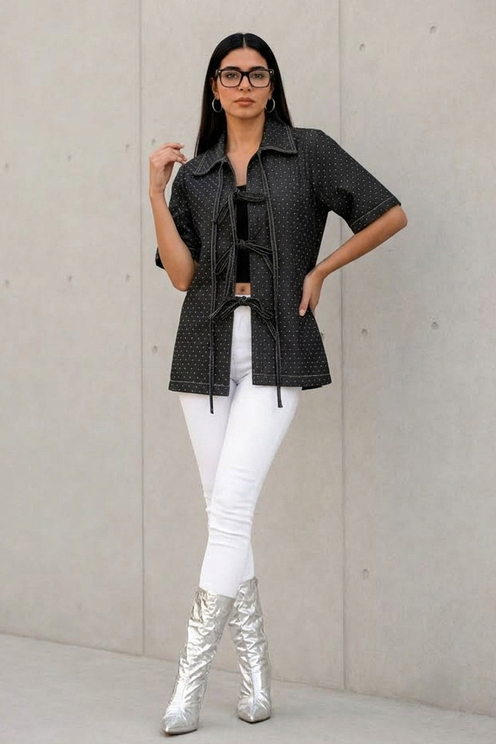 Cosmic Black Denim Tie-Up Shirt