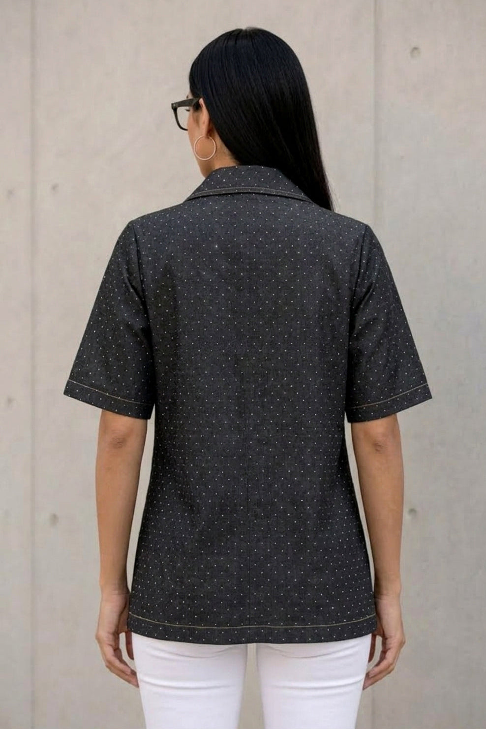 Cosmic Black Denim Tie-Up Shirt