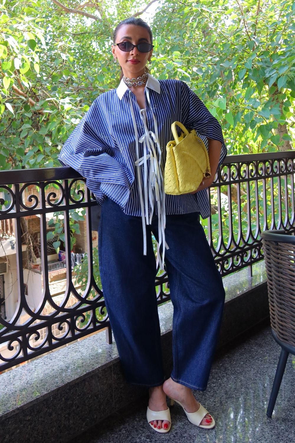 Mehakk Jain In Our Navy Tie Up Pinstripe Shirt