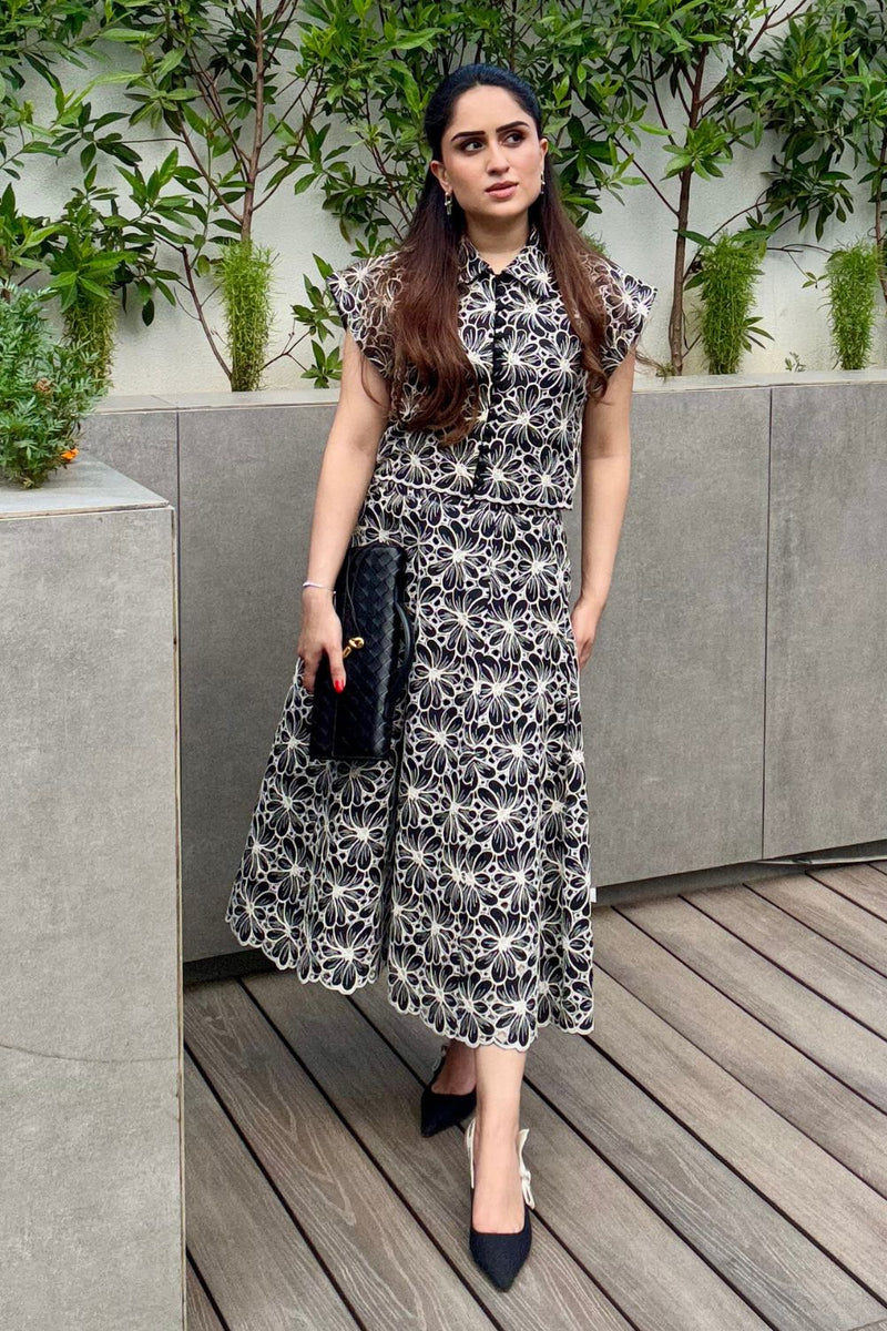 Nikita Vasdev In Our Noir Bloom A-line Set