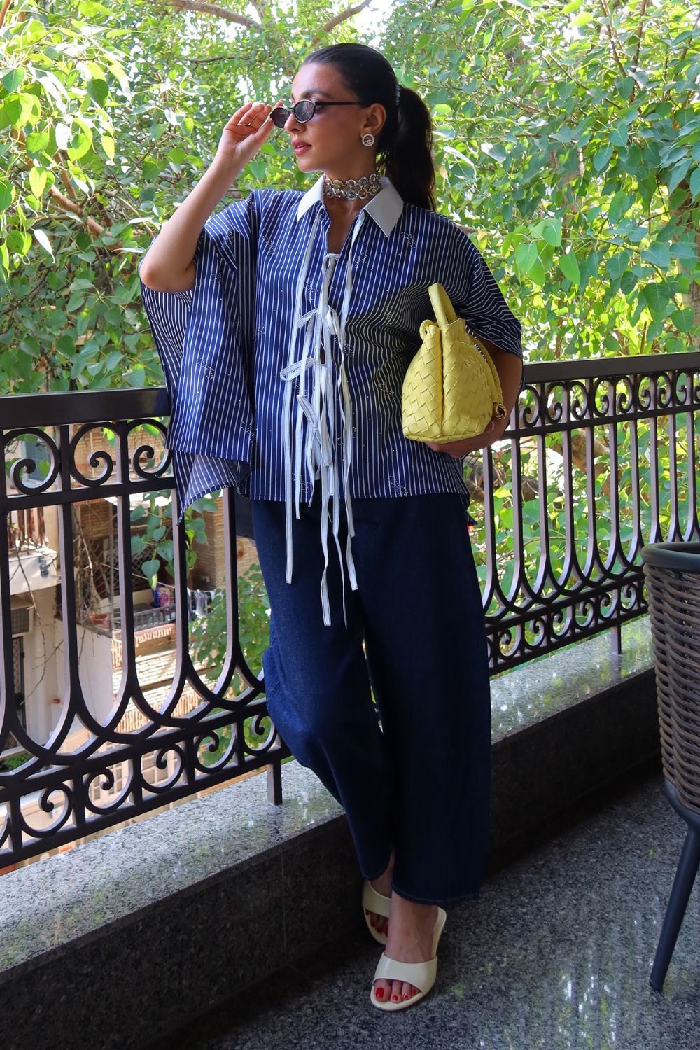 Mehakk Jain In Our Navy Tie Up Pinstripe Shirt