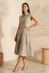 Beige Bloom Embroidered Skirt Set
