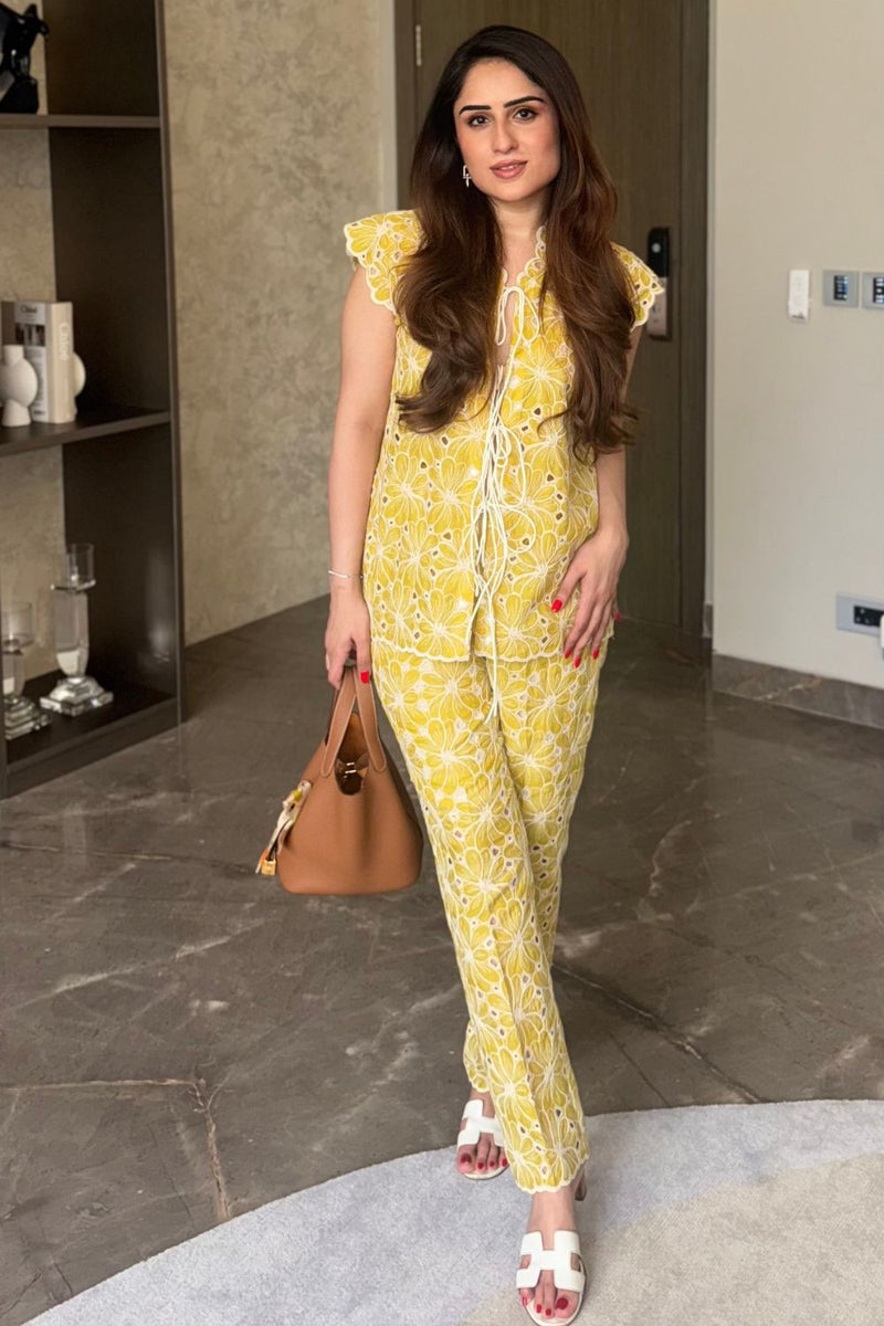 Nikita Vasdev In Our Sunflower Eyelet Co-ord Set