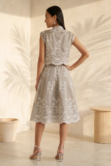 Beige Bloom Embroidered Skirt Set