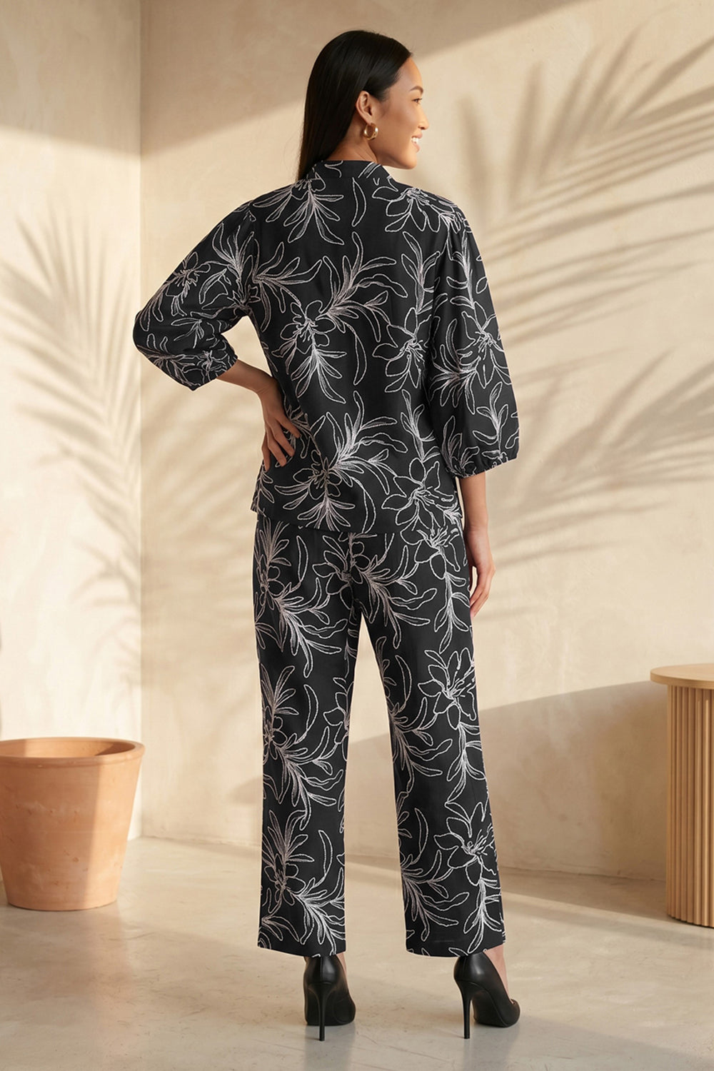 Black Blossom Tie Up Co-ord Set