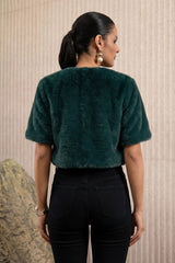 Green Cropped Faux Fur Jacket