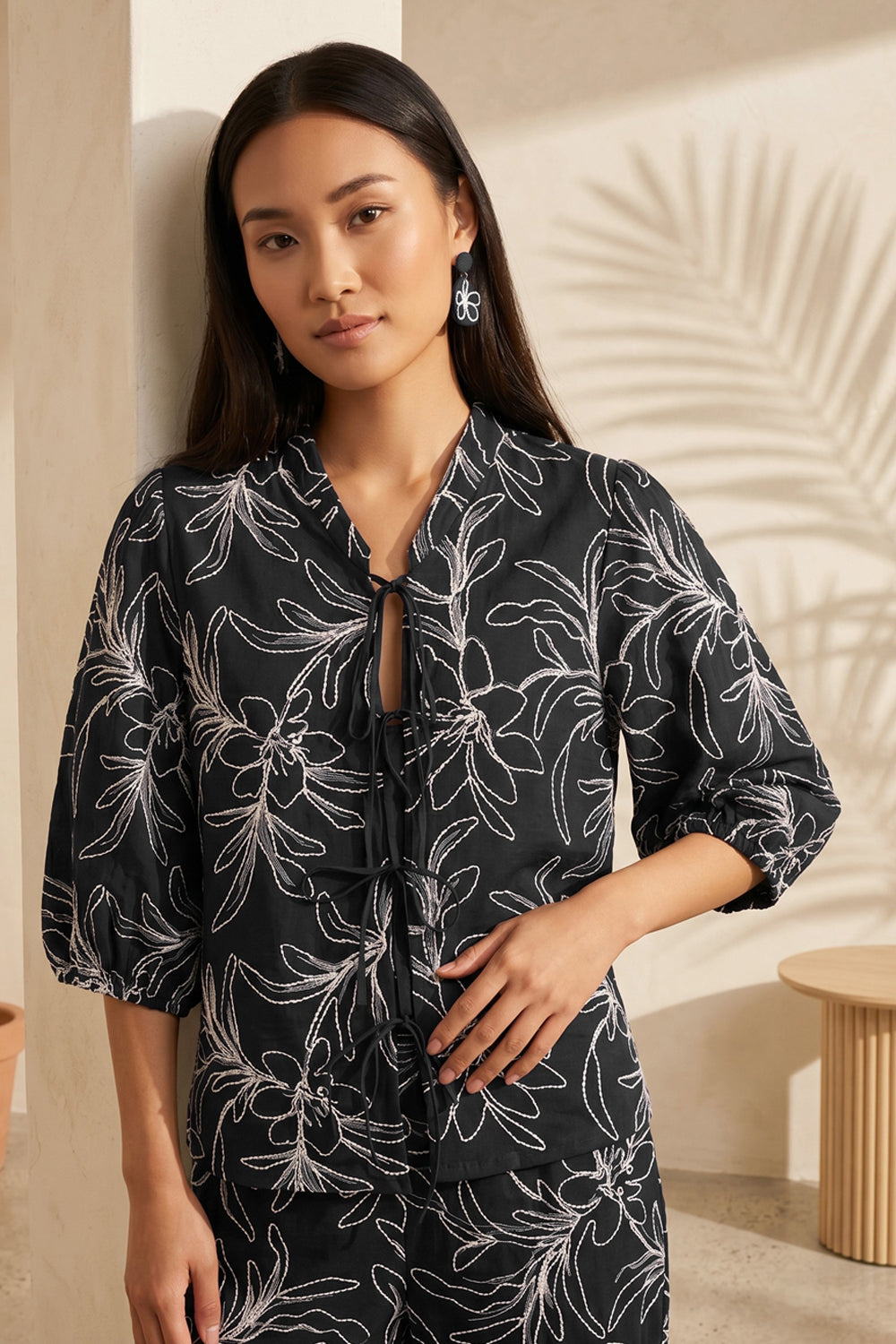 Black Blossom Tie Up Co-ord Set