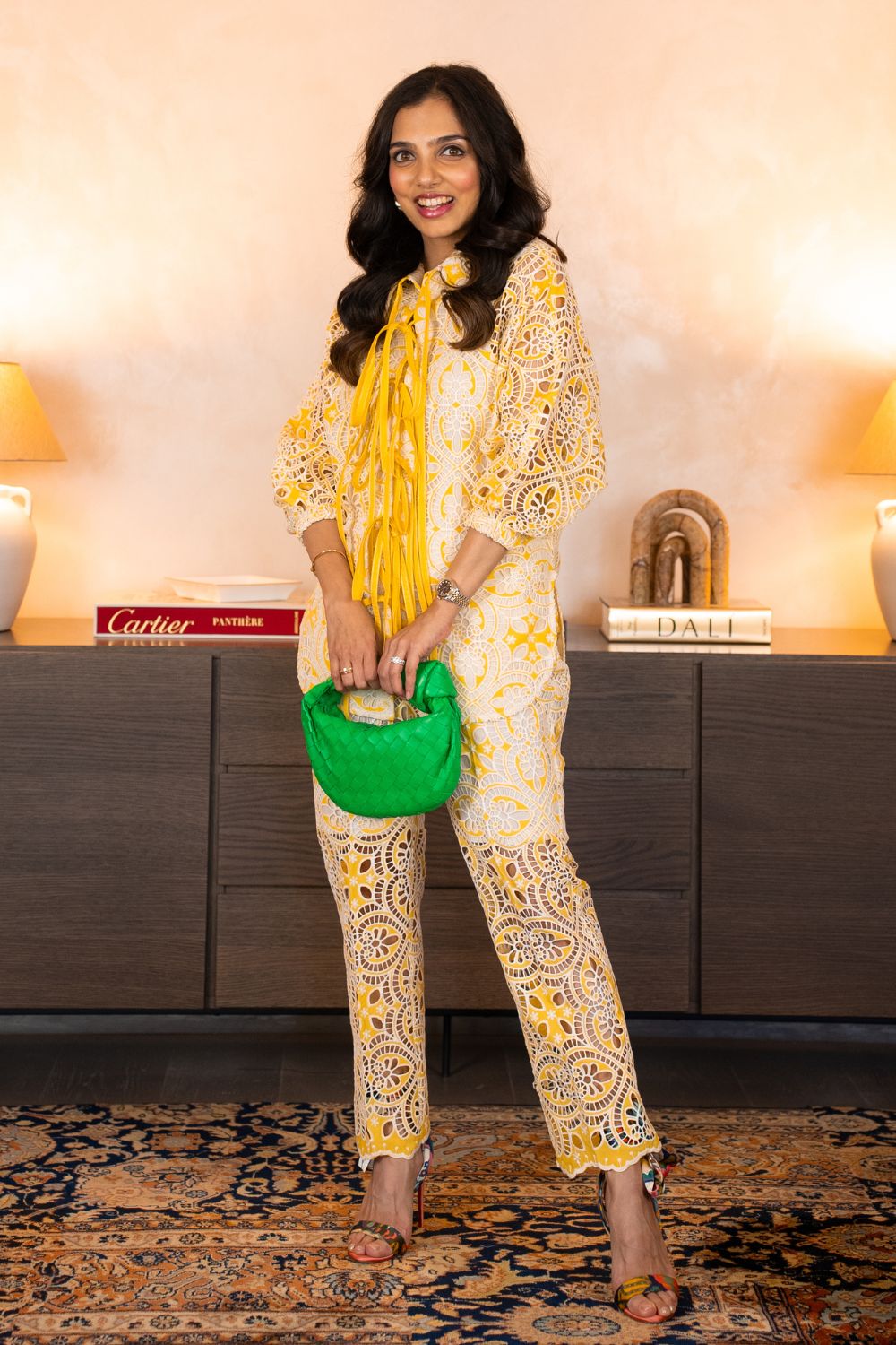 Sunshine Lace Elegance Tie-up Top & Pants Set