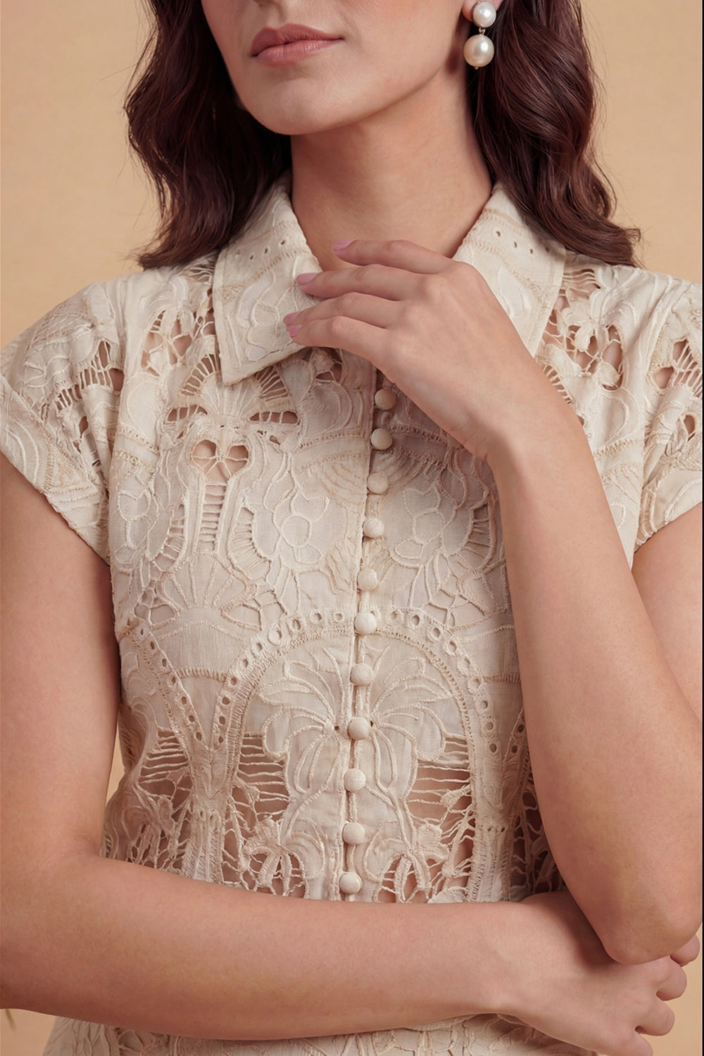 Vedika Kejriwal In Our Ivory Palm Lace Skirt Set