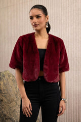 Red Cropped Faux Fur Jacket