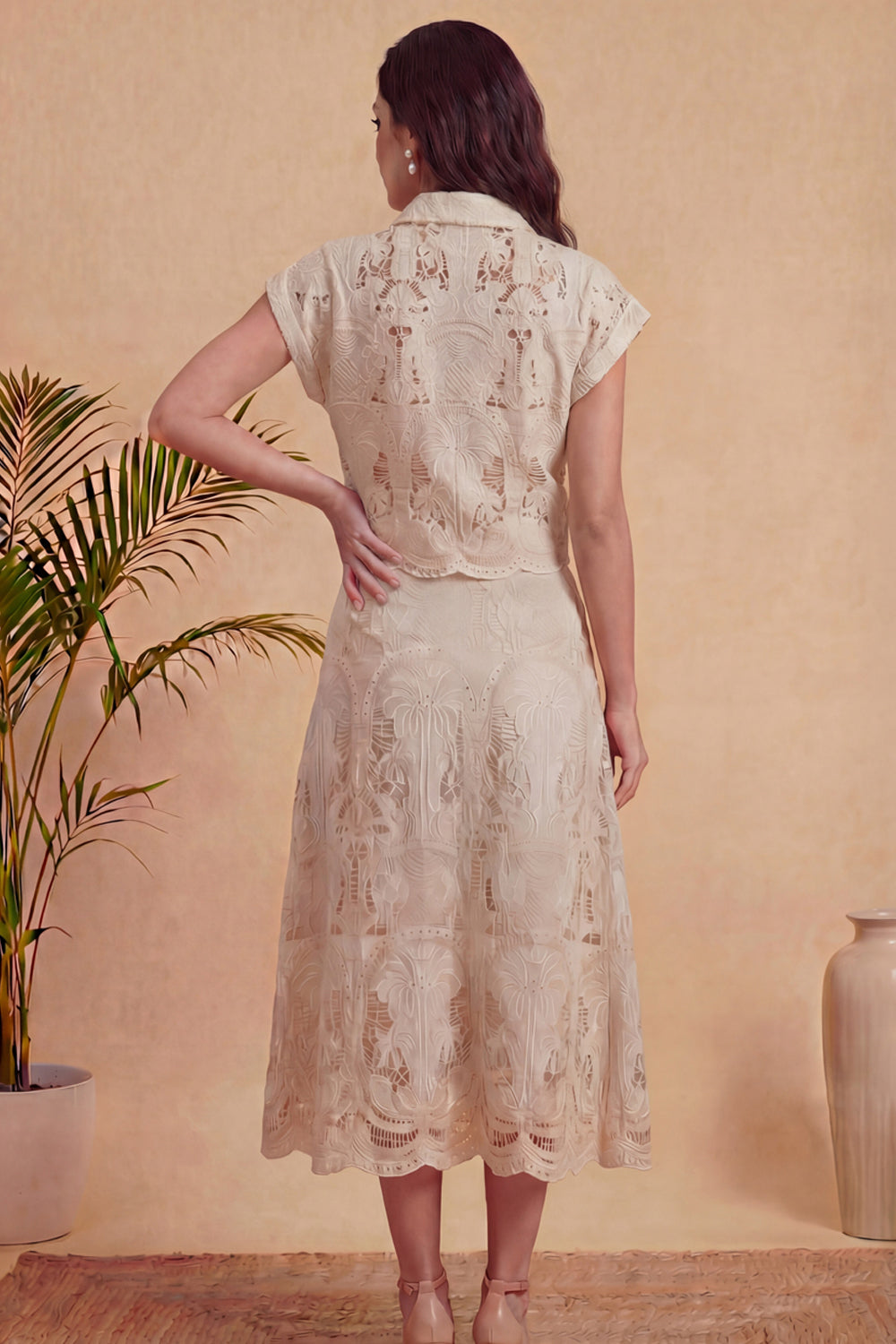Vedika Kejriwal In Our Ivory Palm Lace Skirt Set