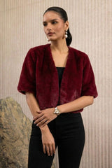 Red Cropped Faux Fur Jacket