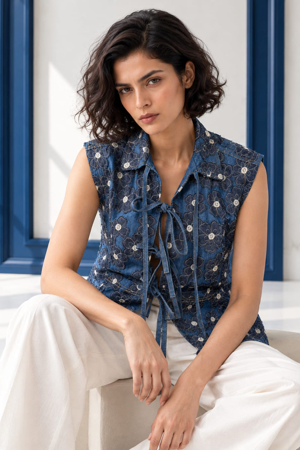 Floral Filigree Tie-Up Shacket