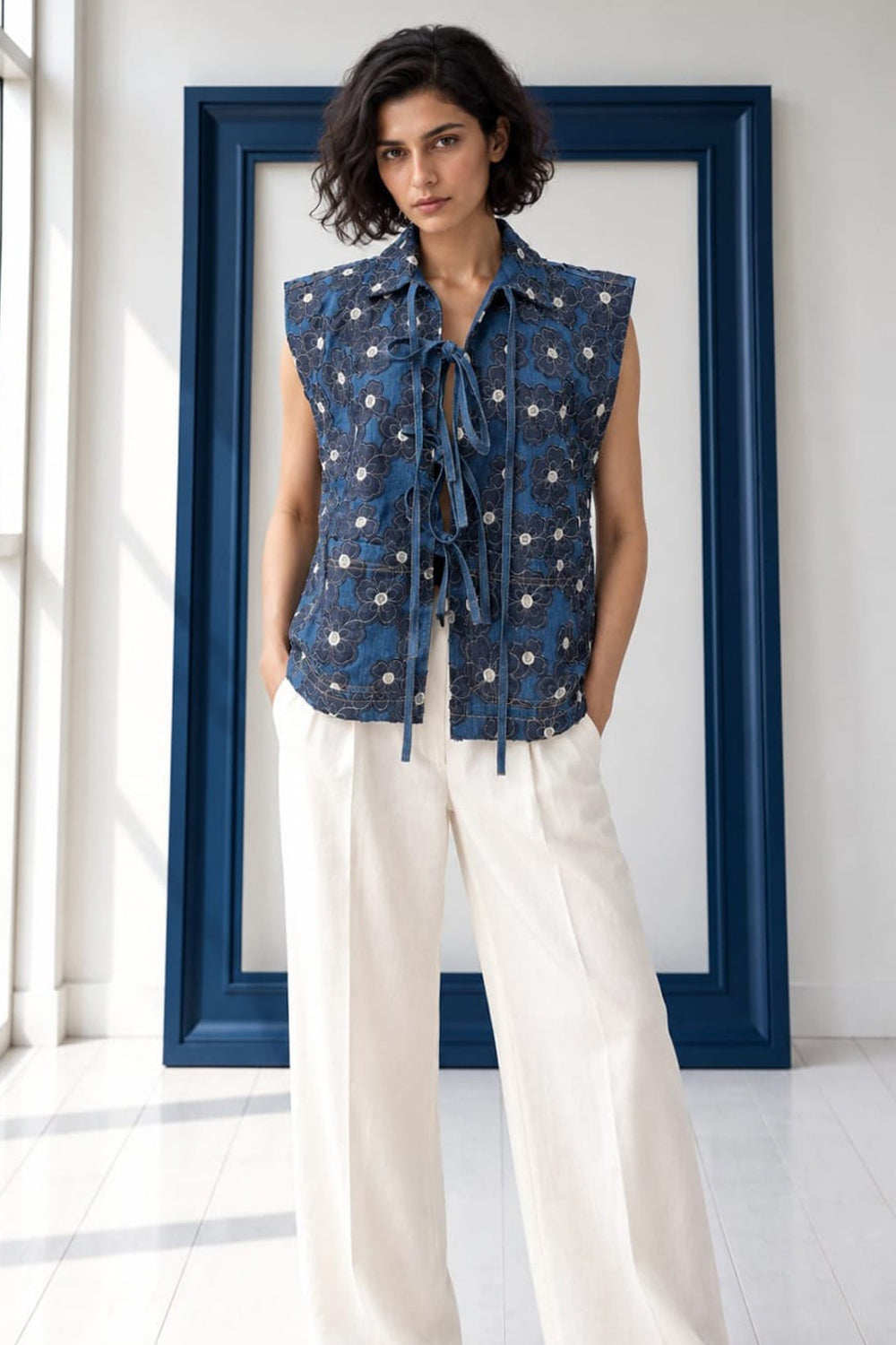 Floral Filigree Tie-Up Shacket