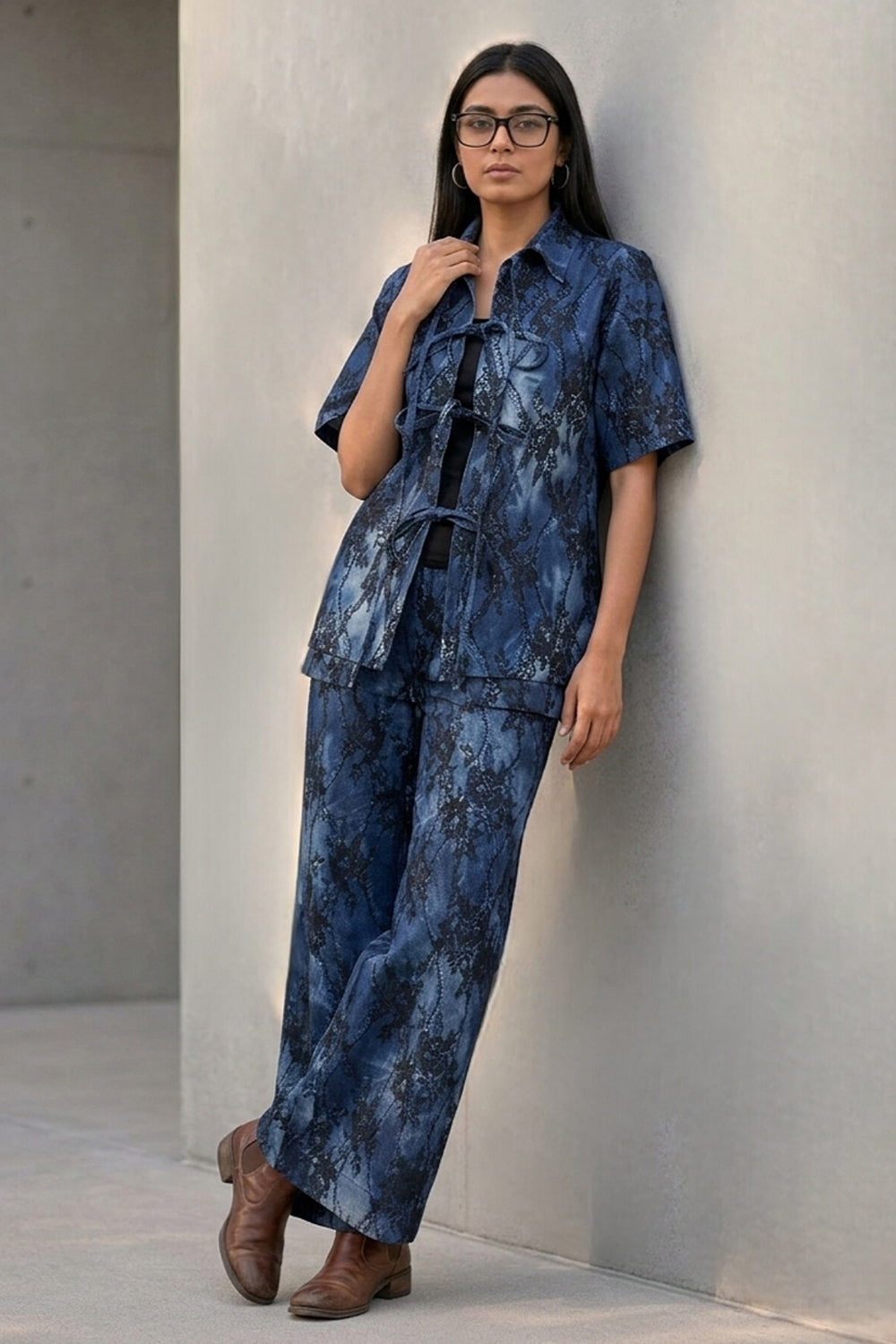 Gothic Rose Denim Tie-Front Co-ord Set