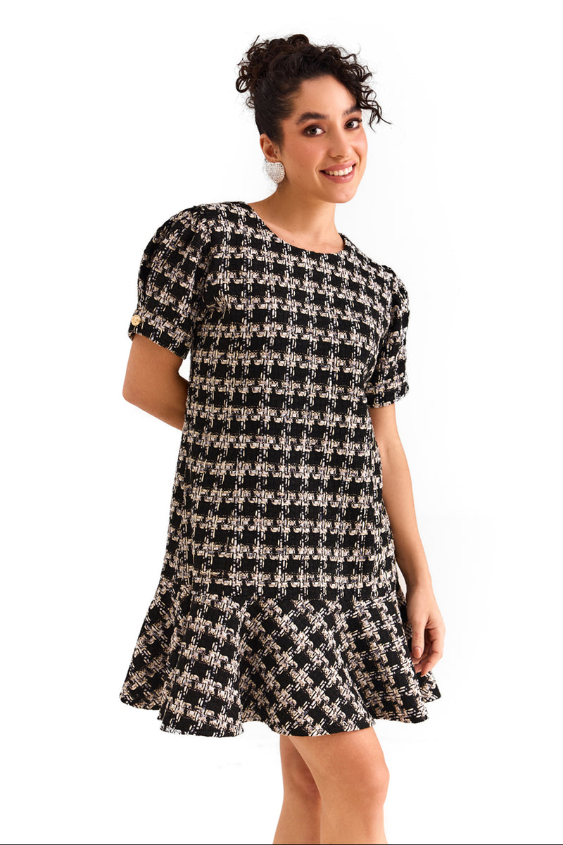 Black Houndstooth Tweed Dress