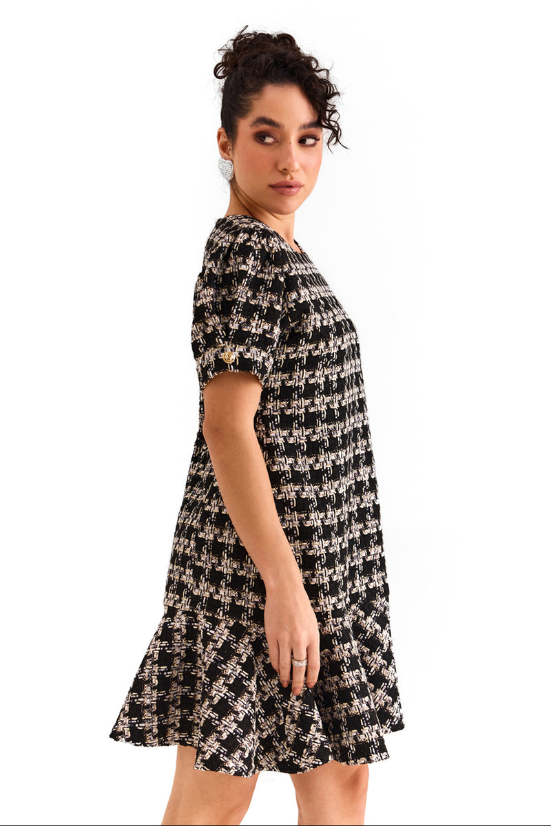 Black Houndstooth Tweed Dress