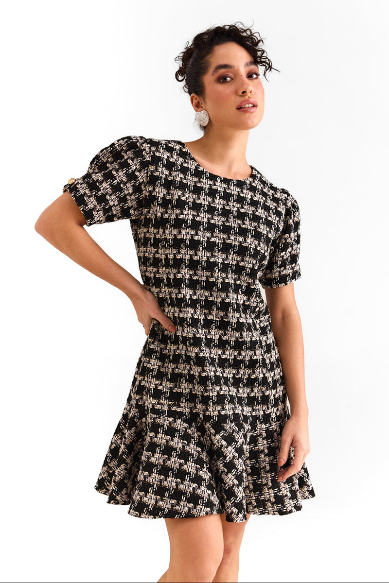 Black Houndstooth Tweed Dress