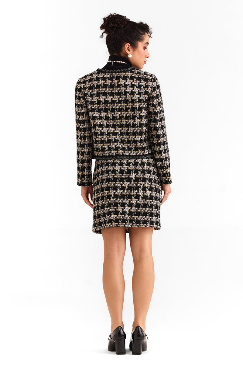 Black Houndstooth Boucle Jacket & Skirt