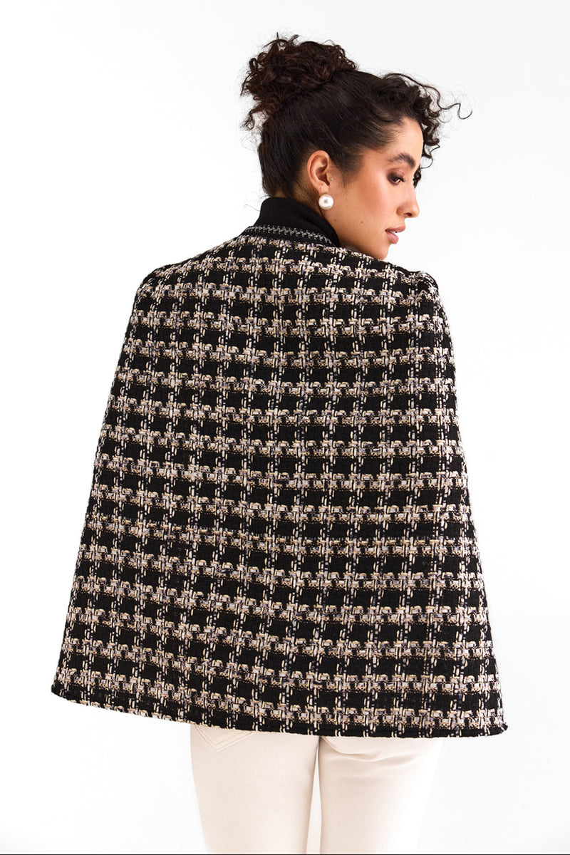 Black Houndstooth Tweed Cape