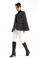 Black Sequence Stripe Cape