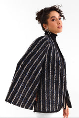 Black Sequence Stripe Cape