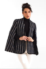 Black Sequence Stripe Cape