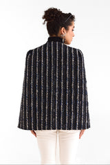 Black Sequence Stripe Cape