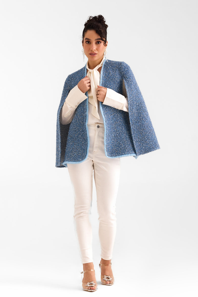 Denim Blue Tweed Cape