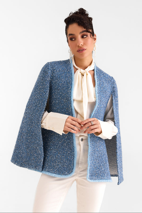 Denim Blue Tweed Cape