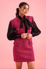 Rasberry Pink Sleeveless Jacket & Skirt