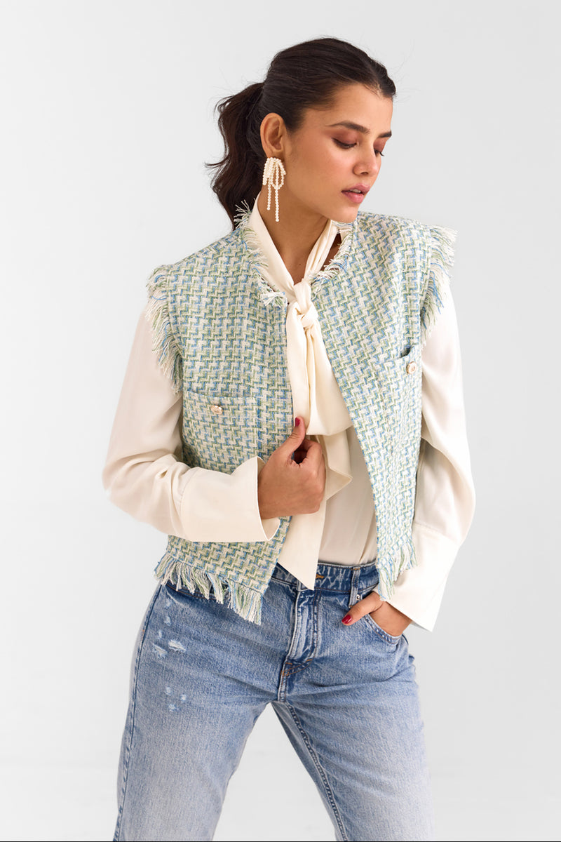 Jewel Textured Sleeveless Jacket