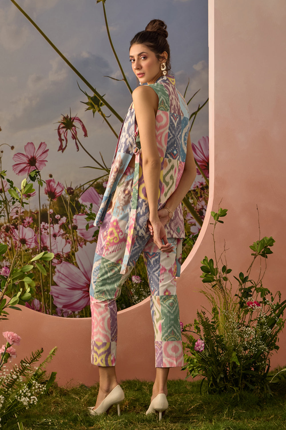 Nriti Shah In Our Block Pattern Vest Co-ord Set