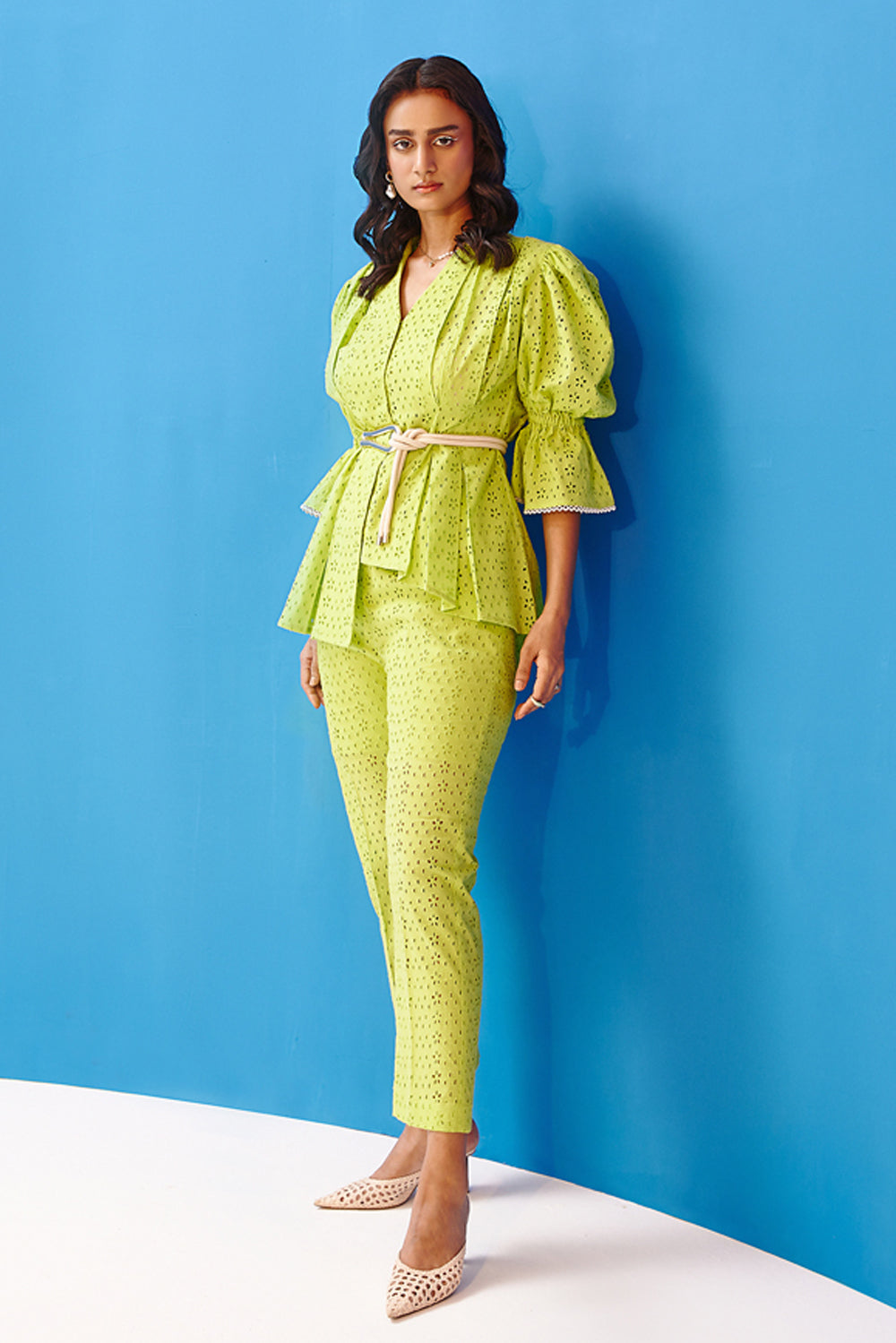 Sanjana Batra In Our Electric Lime Juliet Sleeve Co-Ord Set