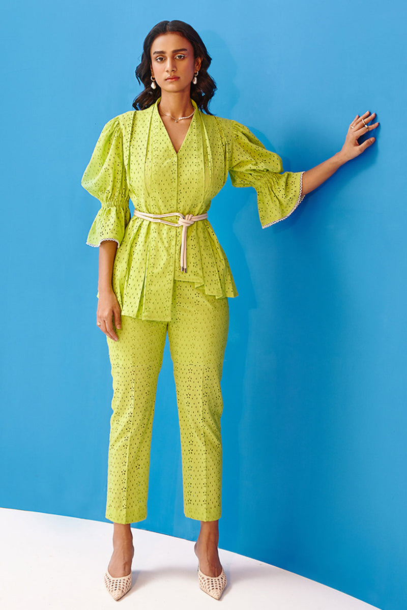 Sanjana Batra In Our Electric Lime Juliet Sleeve Co-Ord Set