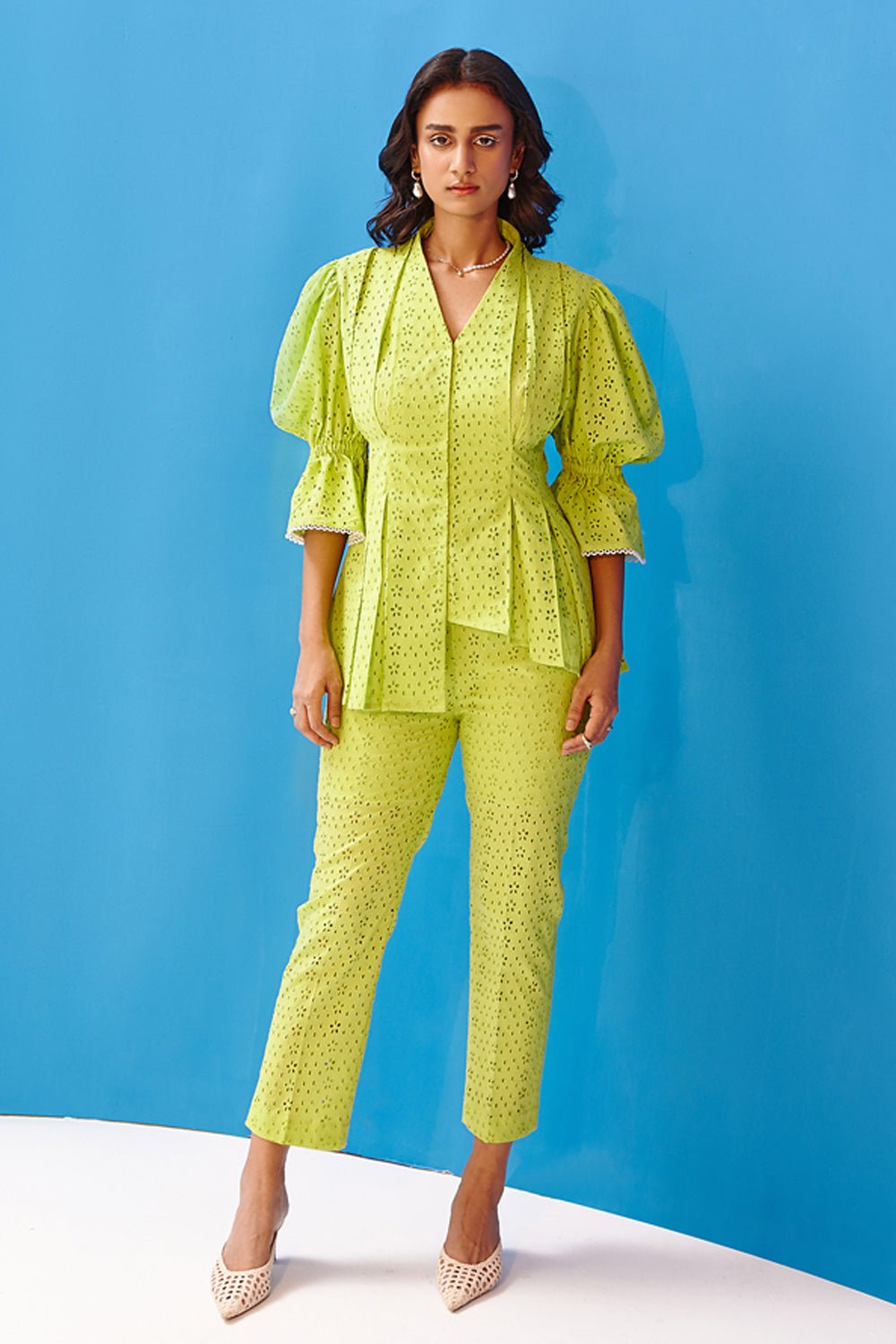 Sanjana Batra In Our Electric Lime Juliet Sleeve Co-Ord Set