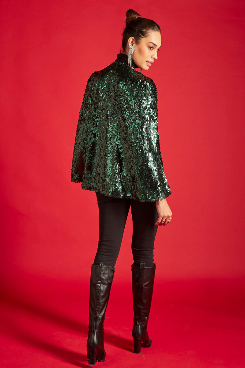 Siya Yadev In Our Green Sequin Statement Cape