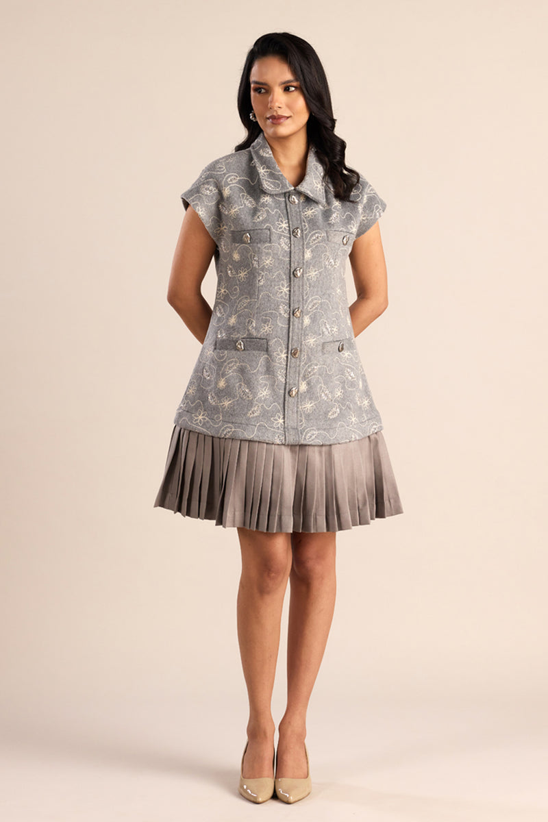 Silver Sage Pleated Dress