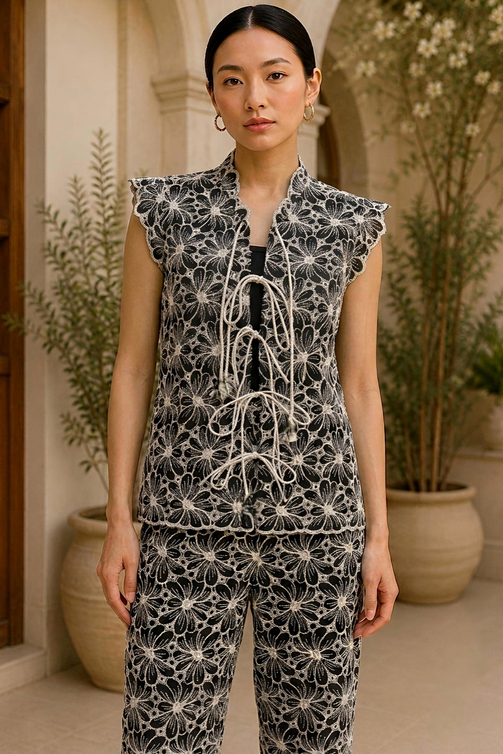 Midnight Bloom Tie-up Co-ord Set